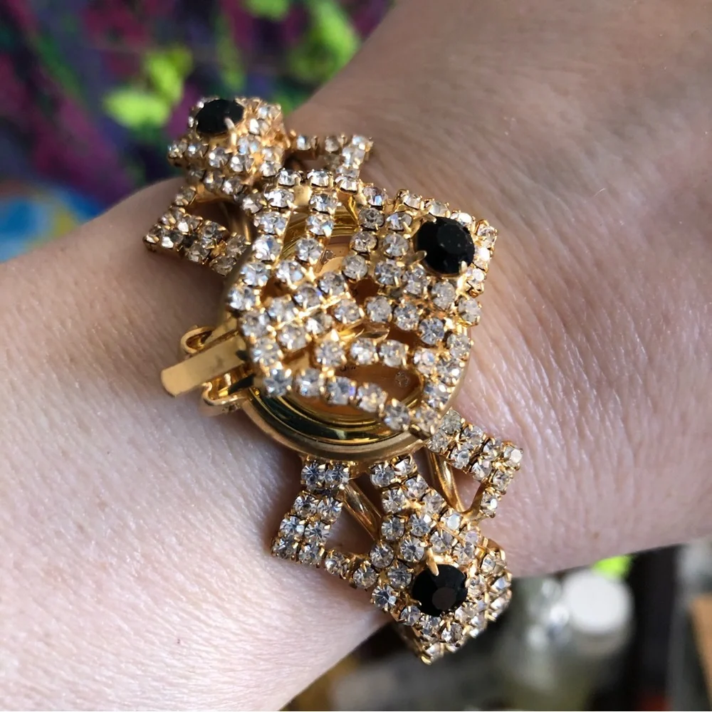 Repurposed handmade bling watch clamp bracelet recycled salvaged reuse